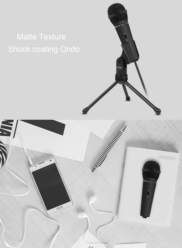 Yanmai SF-910 Professional Condenser Sound Recording Microphone with Tripod Holder, Cable Length: 2.0m, Compatible with PC and Mac for Live Broadcast Show, KTV, etc.(White)