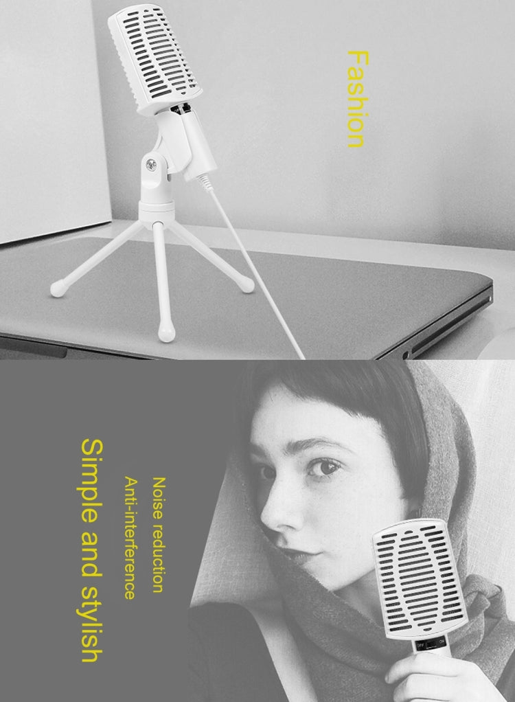 Yanmai SF-940 Professional Condenser Sound Recording Microphone with Tripod Holder, Cable Length: 2.0m, Compatible with PC and Mac for  Live Broadcast Show, KTV, etc.(White)