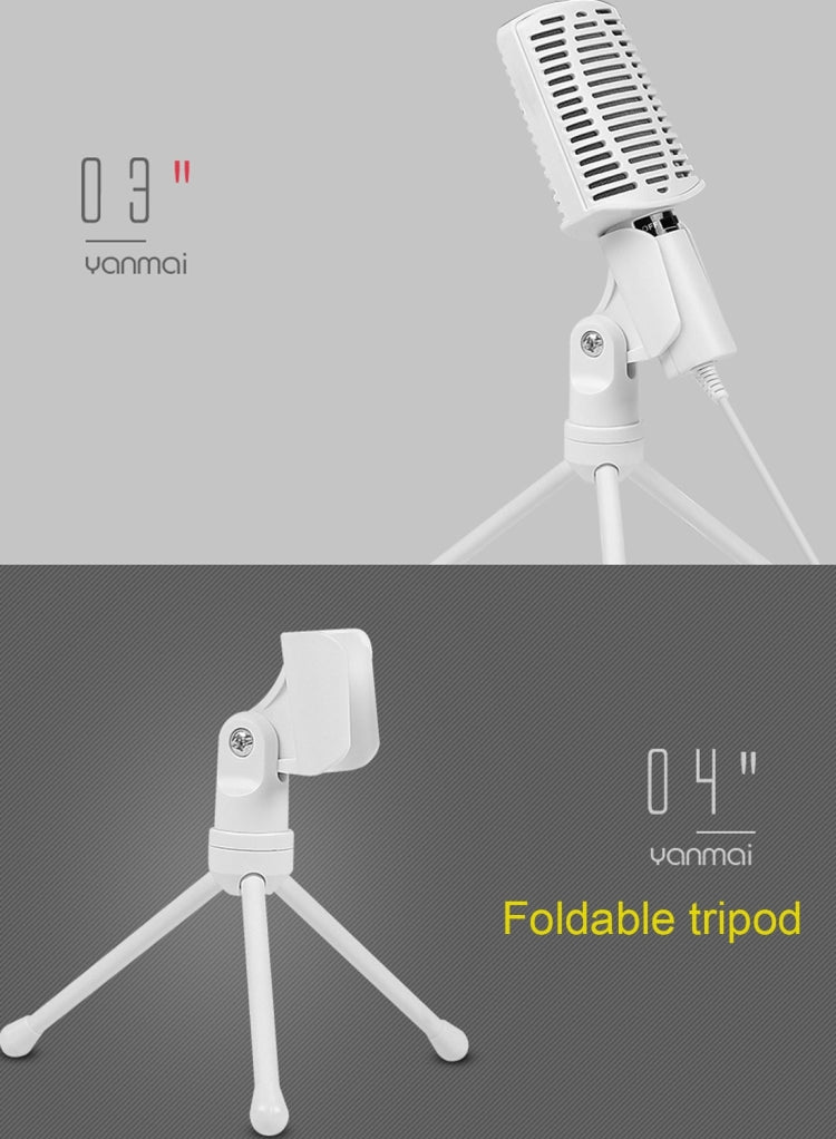 Yanmai SF-940 Professional Condenser Sound Recording Microphone with Tripod Holder, Cable Length: 2.0m, Compatible with PC and Mac for  Live Broadcast Show, KTV, etc.(White)