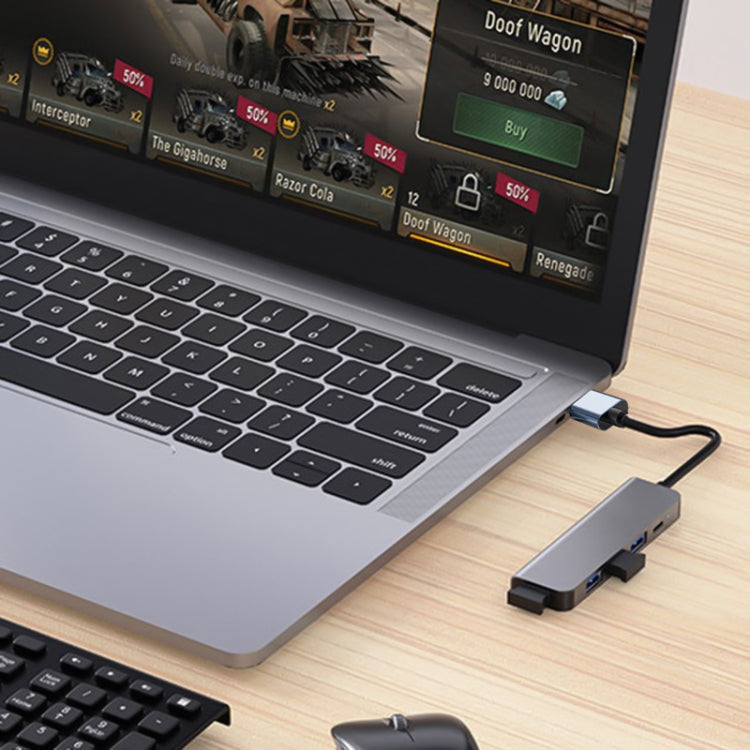 BYL-2301U 5 in 1 USB to USB3.0+USB2.0x3+USB-C / Type-C HUB Adapter, Cable Length: 10cm