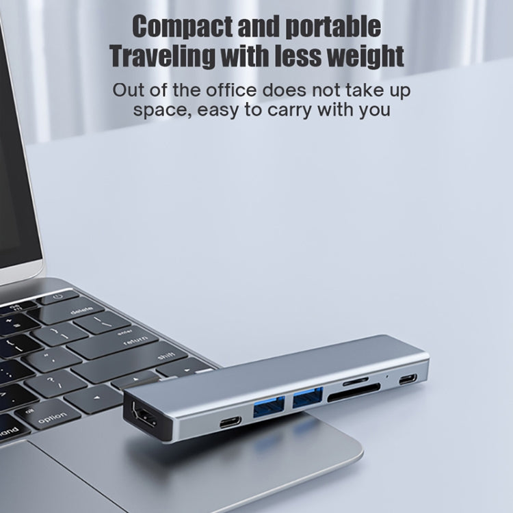 BYL-2101 7 in 1 Dual USB-C / Type-C to USB Docking Station HUB Adapter (Silver)