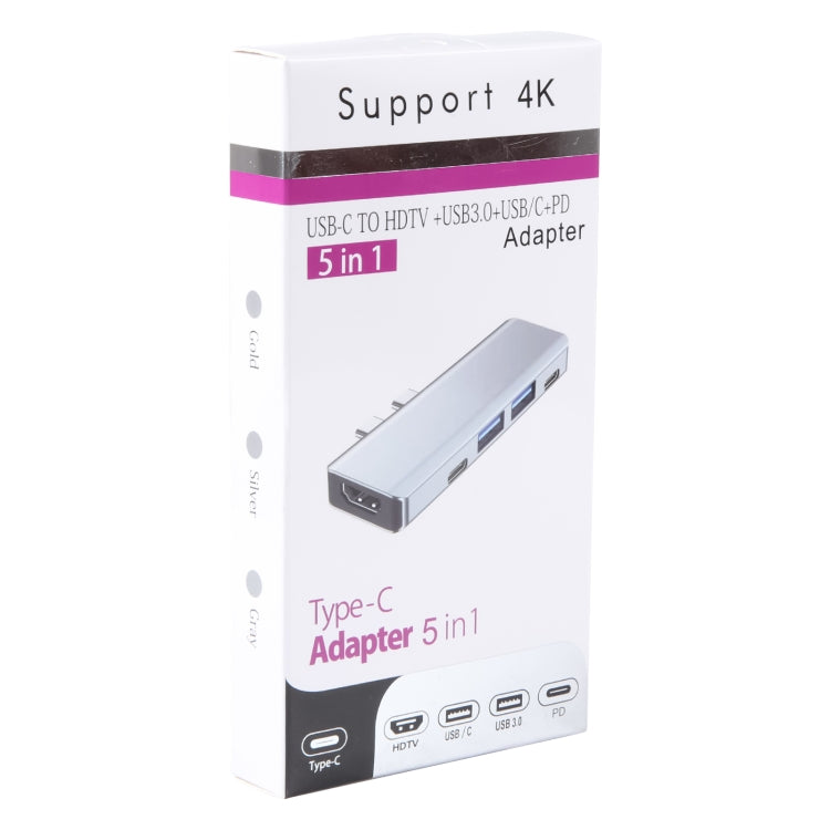 YG-2102 5 in 1 Dual USB-C / Type-C to USB Docking Station HUB Adapter (Silver)