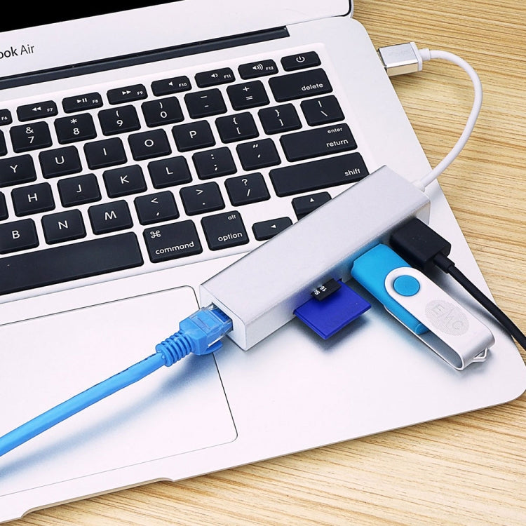 10 / 100 / 1000M Gigabit Ethernet Network RJ45 & SD & TF Card Reader to USB 3.0 HUB Mini Aluminum Adapter Converter, Total Length: about 20cm