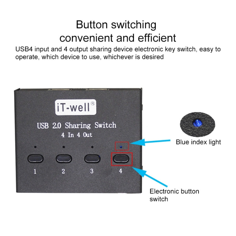 iT-well IT-424MU 4 In 4 Out USB 2.0 Sharing Switch USB Flash Printer Adapter