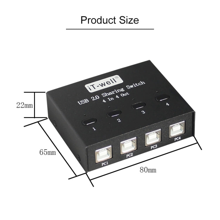 iT-well IT-424MU 4 In 4 Out USB 2.0 Sharing Switch USB Flash Printer Adapter