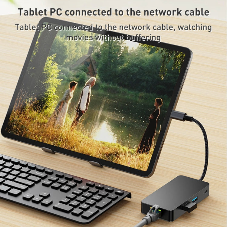 BYL-2308 6 in 1 USB-C / Type-C to USB3.2 + Gigabit Internet + HDTV HUB Adapter (Dark Gray)