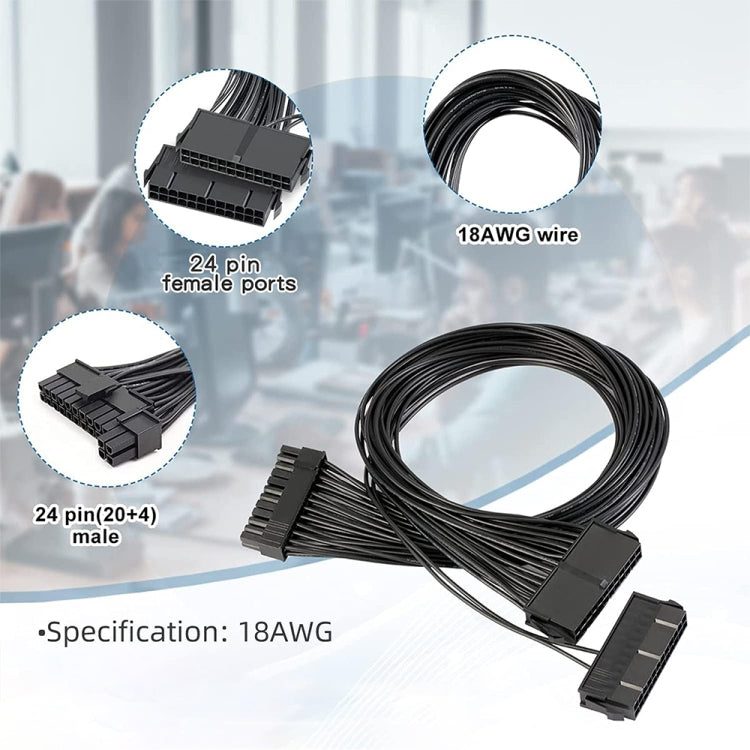 30cm ATX Mining 24 Pin Dual PSU Power Supply Extension Cable