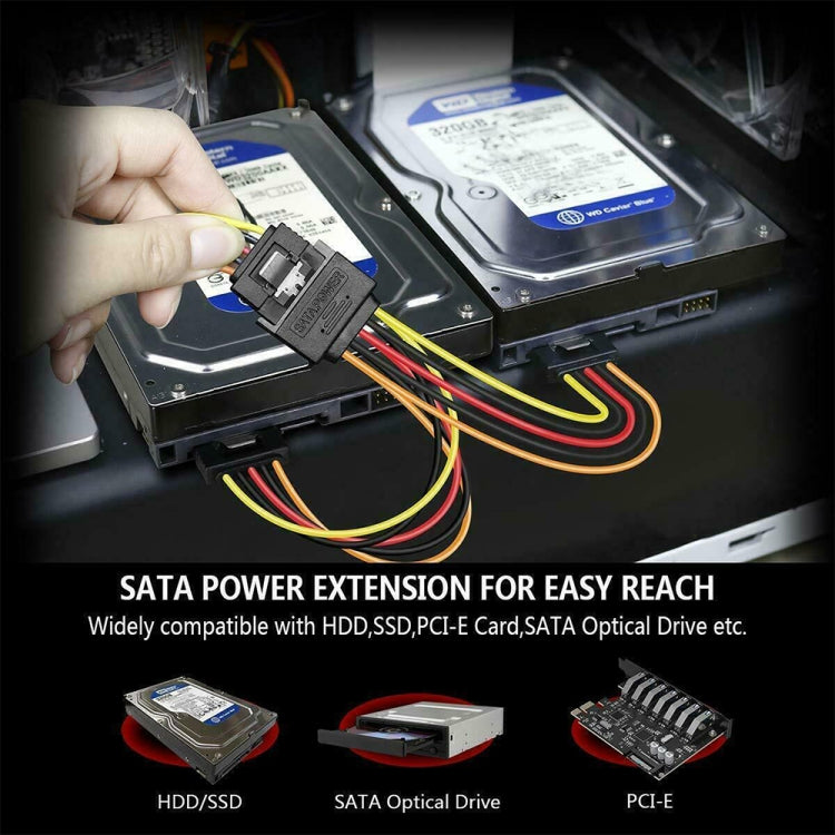 20cm 15 Pin Male to 2 x 15 Pin Female SATA  Power Supply Extension Cable