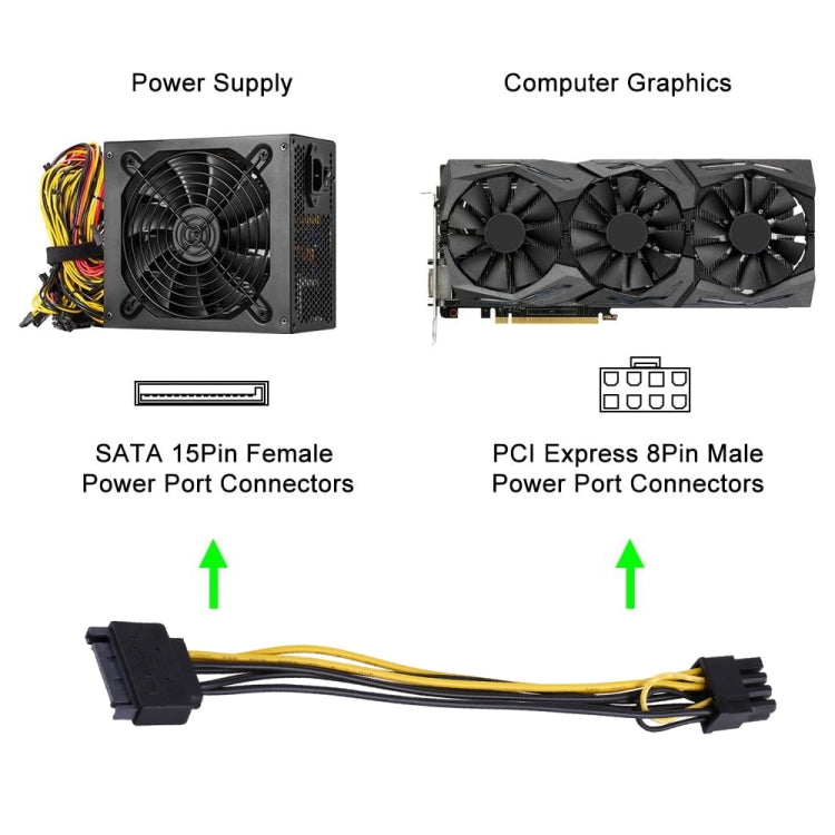 20cm 15 Pin Male SATA  to 8 Pin Power Supply Extension Cable