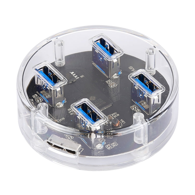 5Gbps Super Speed 4 x USB 3.0 Ports Round Shape Transparent Desktop HUB with Rubber Anti-skid Pad