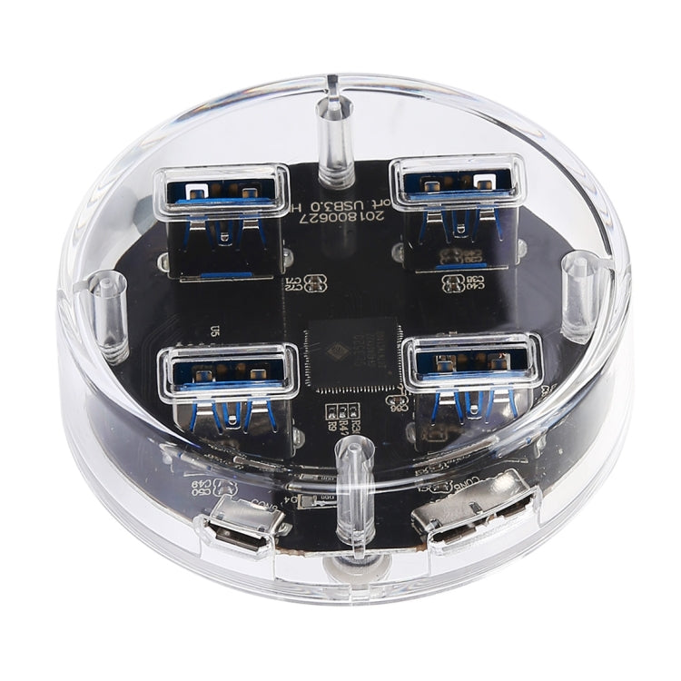 5Gbps Super Speed 4 x USB 3.0 Ports Round Shape Transparent Desktop HUB with Rubber Anti-skid Pad