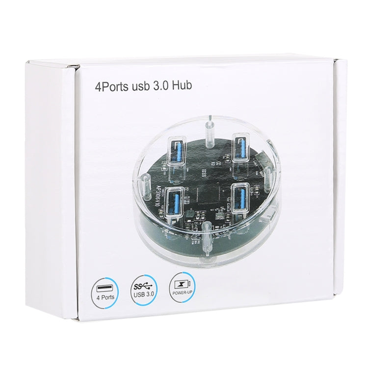 5Gbps Super Speed 4 x USB 3.0 Ports Round Shape Transparent Desktop HUB with Rubber Anti-skid Pad