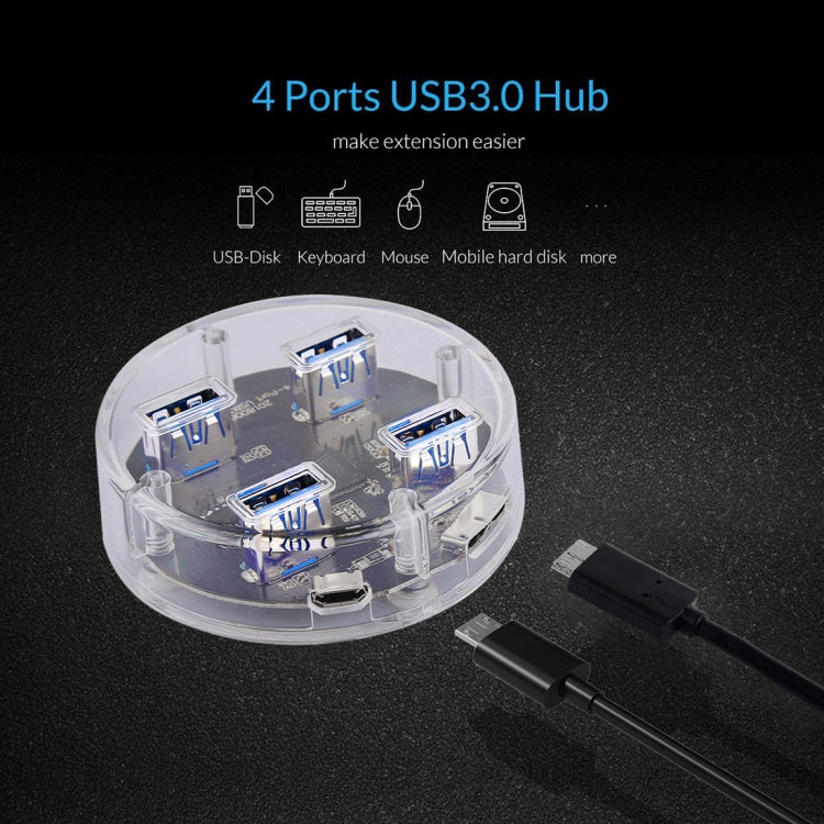 5Gbps Super Speed 4 x USB 3.0 Ports Round Shape Transparent Desktop HUB with Rubber Anti-skid Pad