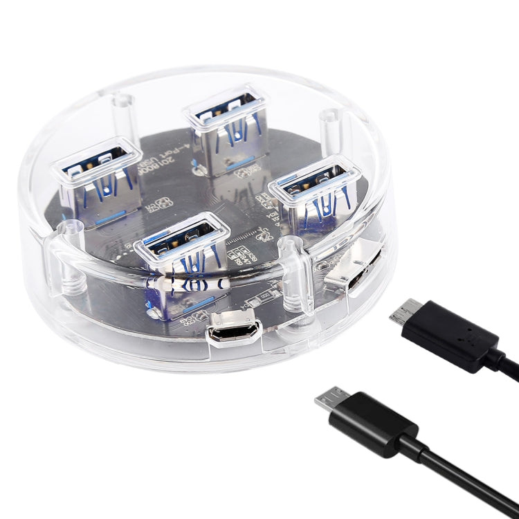 5Gbps Super Speed 4 x USB 3.0 Ports Round Shape Transparent Desktop HUB with Rubber Anti-skid Pad