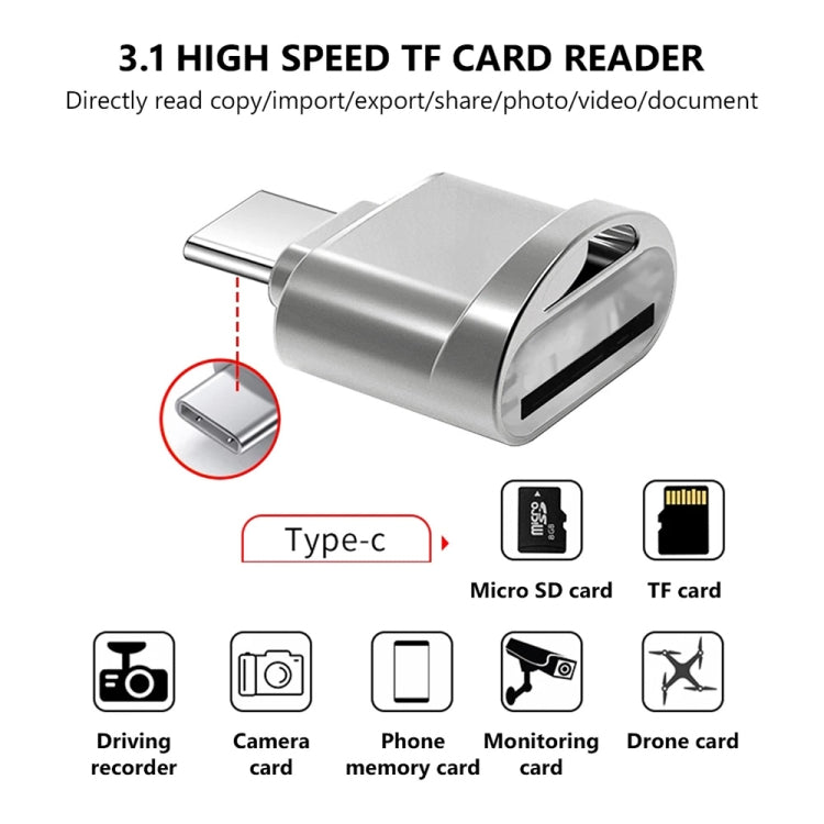 USB-C / Type-C 3.1 to Micro SD Card (TF Card) Reader Adapter(Silver)
