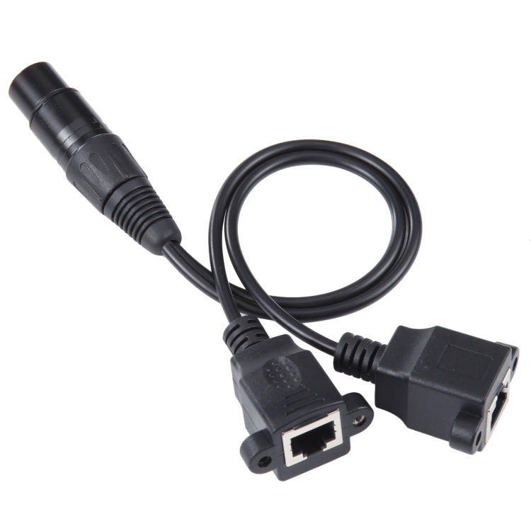 3-pin XLR Female to 2 x RJ45 Female Ethernet LAN Network Extension Cable, Cable Length: 30cm(Black)