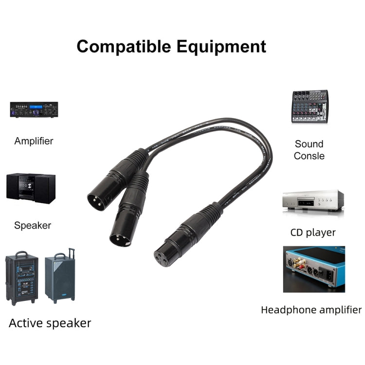30cm 3 Pin XLR CANNON 1 Female to 2 Male Audio Connector Adapter Cable for Microphone / Audio Equipment(Black)