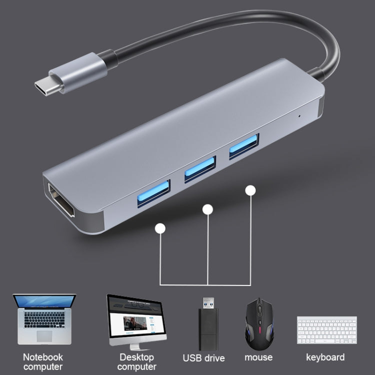 2008N 4 In 1 USB 3.0 x3 + HDMI Multi-function Intelligent Type-C / USB-C HUB Docking Station