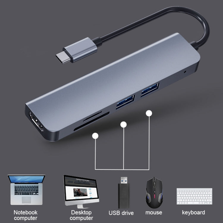 2008N 5 In 1 USB 3.0 x2 + HDMI + SD + TF Multi-function Intelligent Type-C / USB-C HUB Docking Station