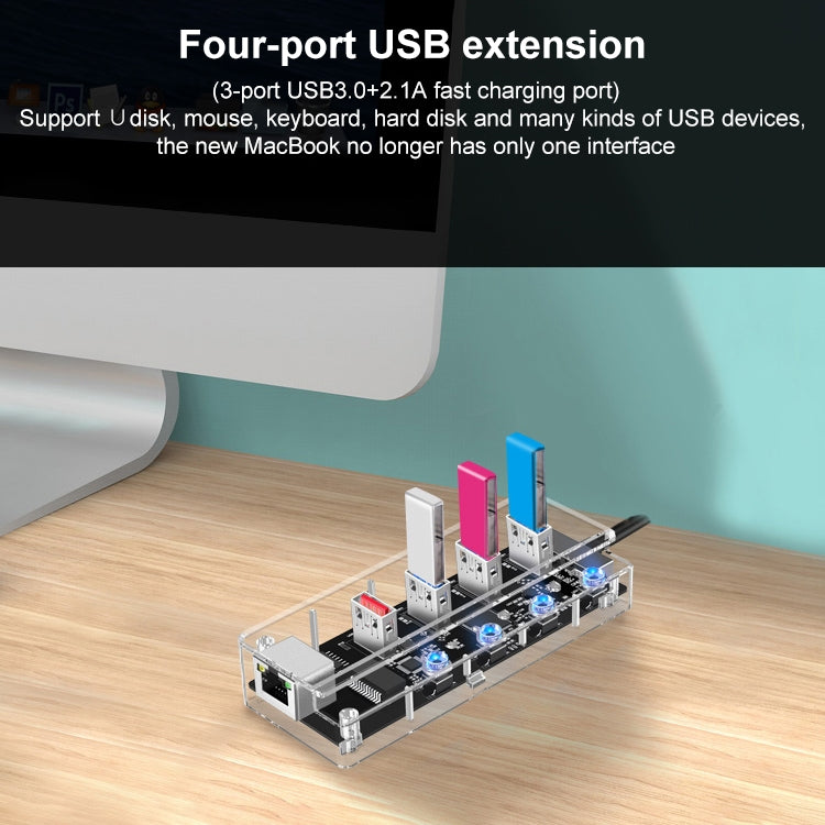 1719C 3 x USB 3.0 + 2.1A Fast Charge Port + RJ45 Full Perspective HUB