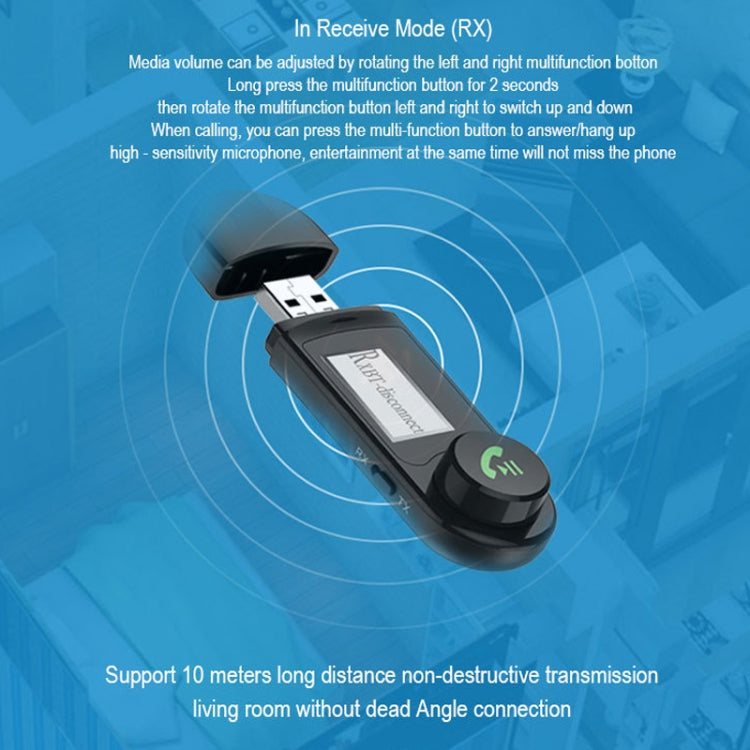 B15 USB Bluetooth 5.0 Audio Receiver Transmitter 2 in 1 with LCD Display for PC TV Car Hands-free (Black)