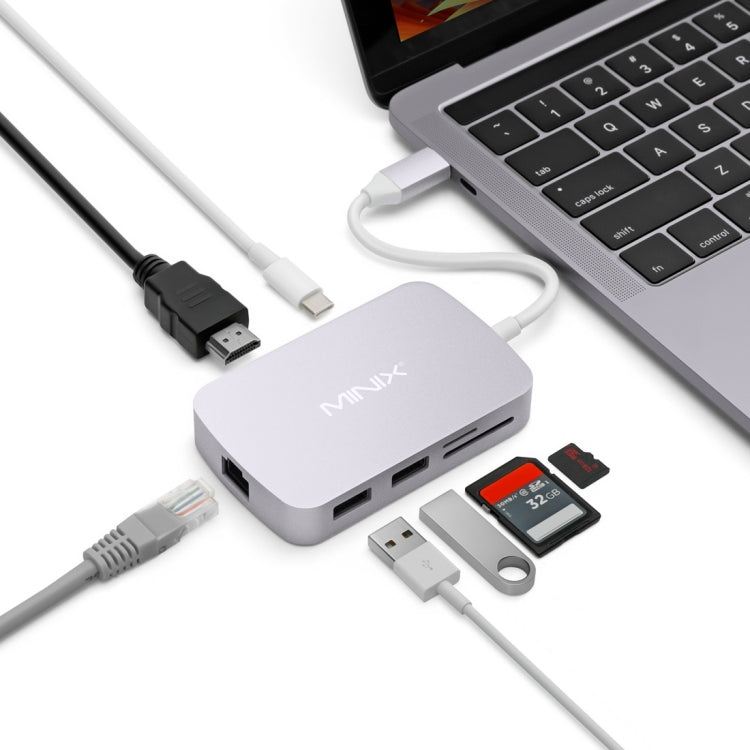 MINIX NEO C-X 7 in 1 USB-C / Type-C to 2 x USB 3.0 + HDMI + Gigabit Ethernet Port + SD(HC) + Micro SD Card Reader Adapter with USB Type-C Power Charging, Support 100MB