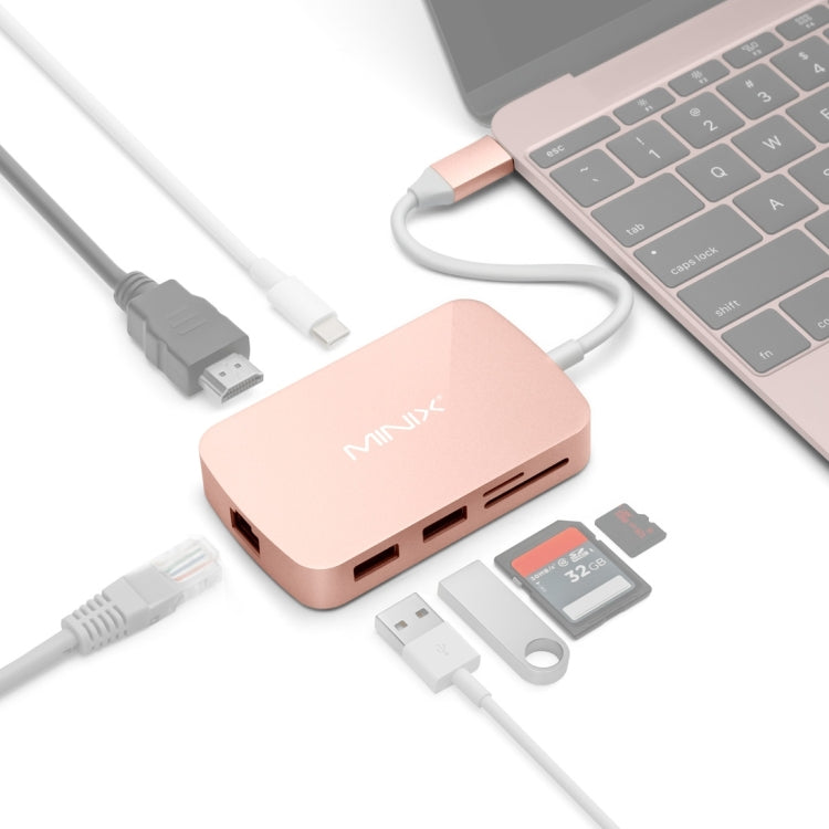 MINIX NEO C-X 7 in 1 USB-C / Type-C to 2 x USB 3.0 + HDMI + Gigabit Ethernet Port + SD(HC) + Micro SD Card Reader Adapter with USB Type-C Power Charging, Support 100MB