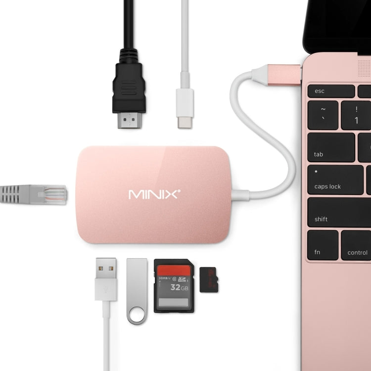 MINIX NEO C-X 7 in 1 USB-C / Type-C to 2 x USB 3.0 + HDMI + Gigabit Ethernet Port + SD(HC) + Micro SD Card Reader Adapter with USB Type-C Power Charging, Support 100MB