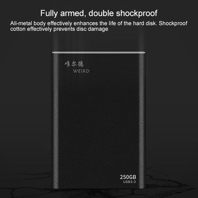 WEIRD 250GB 2.5 inch USB 3.0 High-speed Transmission Metal Shell Ultra-thin Light Mobile Hard Disk Drive(Black)