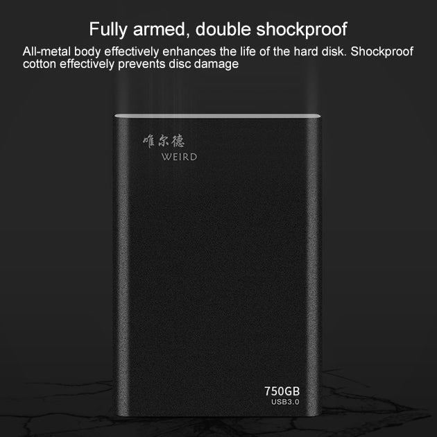 WEIRD 750GB 2.5 inch USB 3.0 High-speed Transmission Metal Shell Ultra-thin Light Mobile Hard Disk Drive(Black)