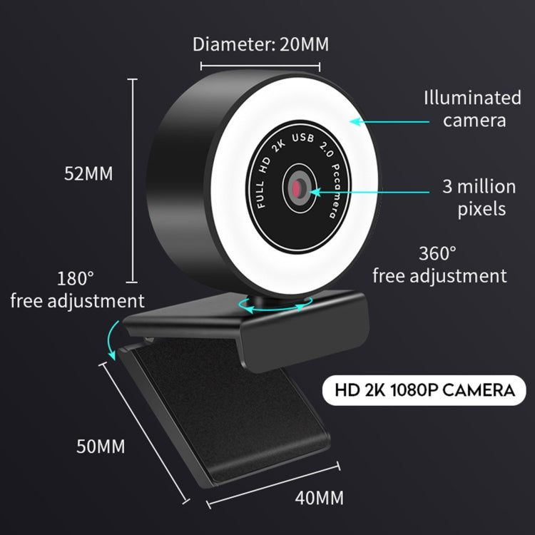 A9 5.0 Million Pixel 2K Auto Focus USB Computer Camera Webcam with Fill Light