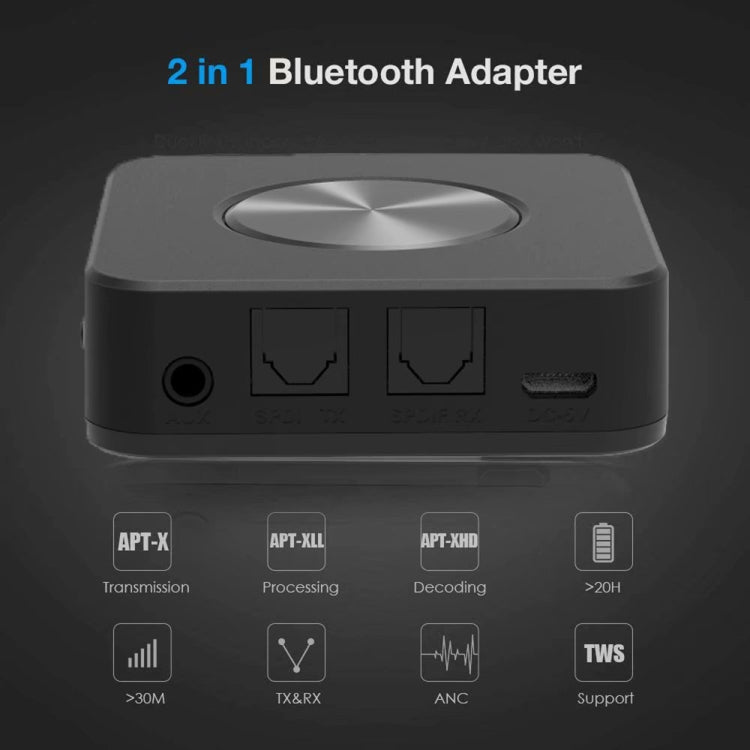 BT4863 Bluetooth V5.0+EDR  Wireless Bluetooth Transmitter Receiver Adapter Stereo Audio Music Adapter with 3.5mm Audio Cable(Black)
