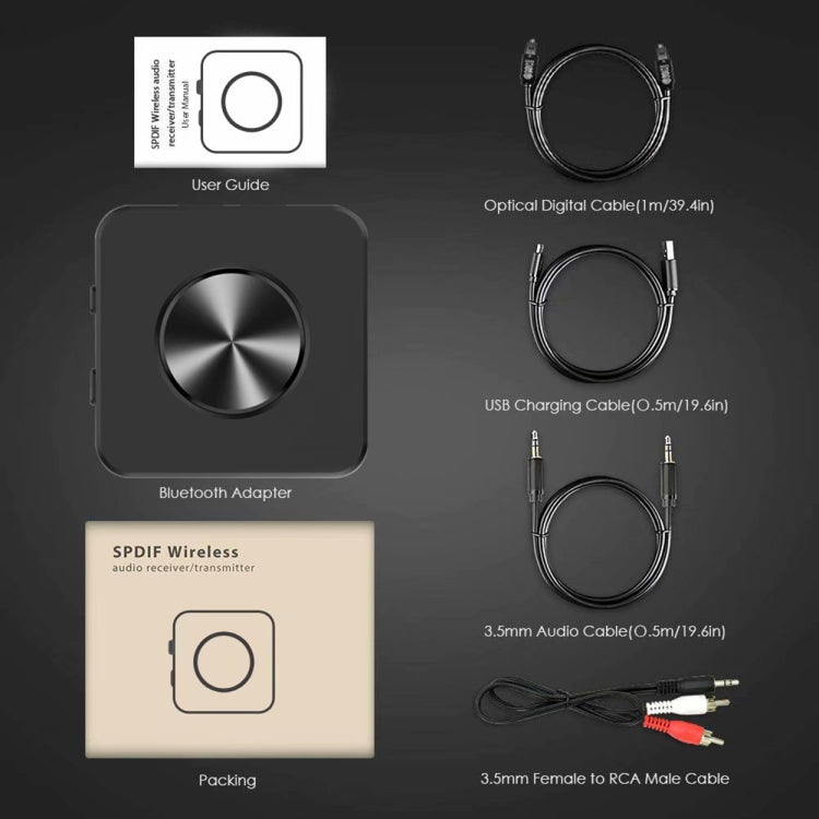 BT4863 Bluetooth V5.0+EDR  Wireless Bluetooth Transmitter Receiver Adapter Stereo Audio Music Adapter with 3.5mm Audio Cable(Black)