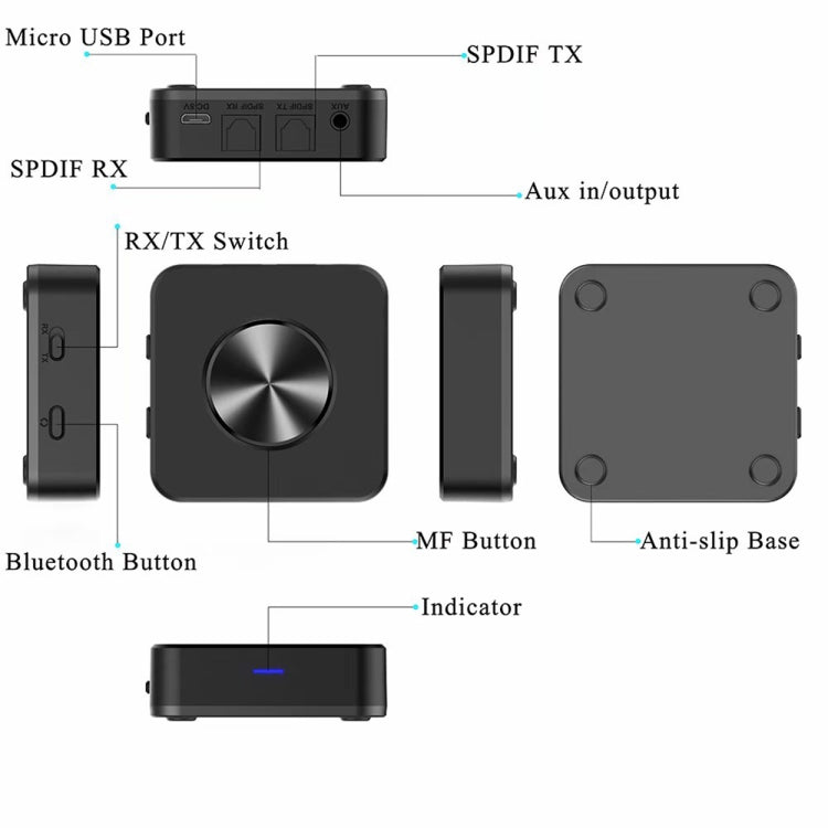 BT4863 Bluetooth V5.0+EDR  Wireless Bluetooth Transmitter Receiver Adapter Stereo Audio Music Adapter with 3.5mm Audio Cable(Black)