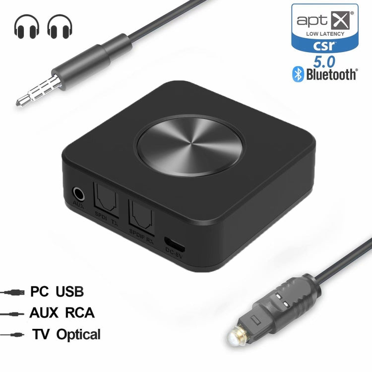 BT4863 Bluetooth V5.0+EDR  Wireless Bluetooth Transmitter Receiver Adapter Stereo Audio Music Adapter with 3.5mm Audio Cable(Black)