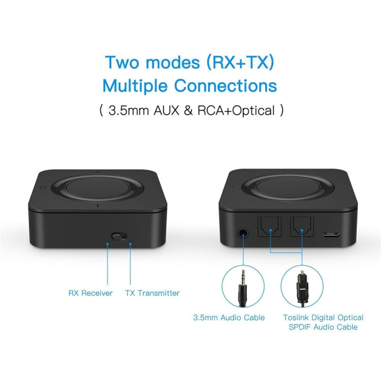 BT4842B Bluetooth V5.0+EDR  Wireless Bluetooth Transmitter Receiver Adapter Stereo Audio Music Adapter with 3.5mm Audio Cable(Black)
