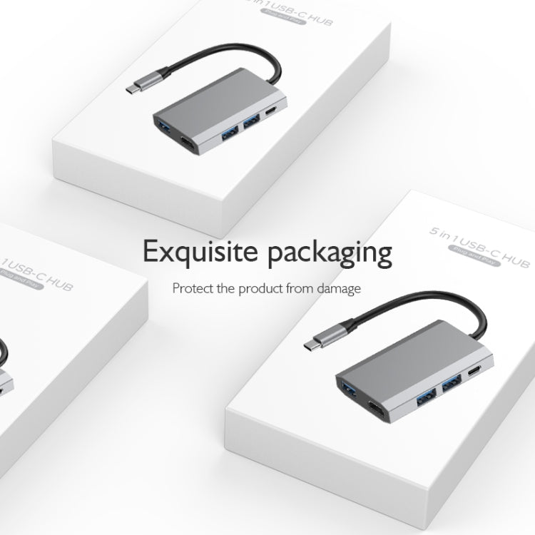 basix TW5A 5 in 1 USB-C / Type-C to 3 USB 3.0 + USB-C / Type-C + HDMI Interfaces HUB Adapter (Grey)