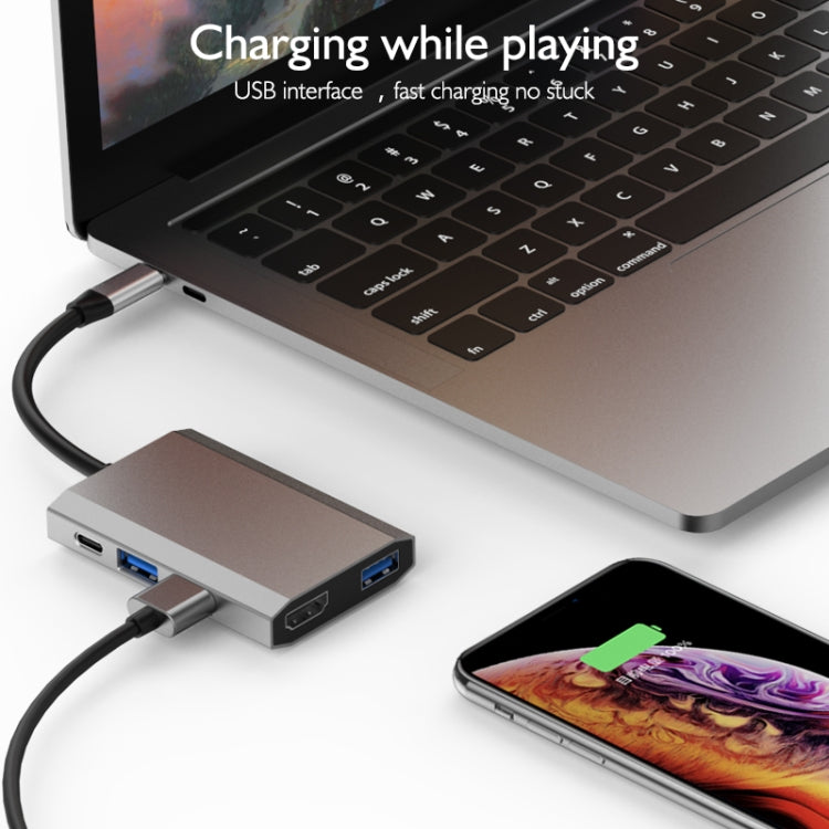 basix TW5A 5 in 1 USB-C / Type-C to 3 USB 3.0 + USB-C / Type-C + HDMI Interfaces HUB Adapter (Grey)