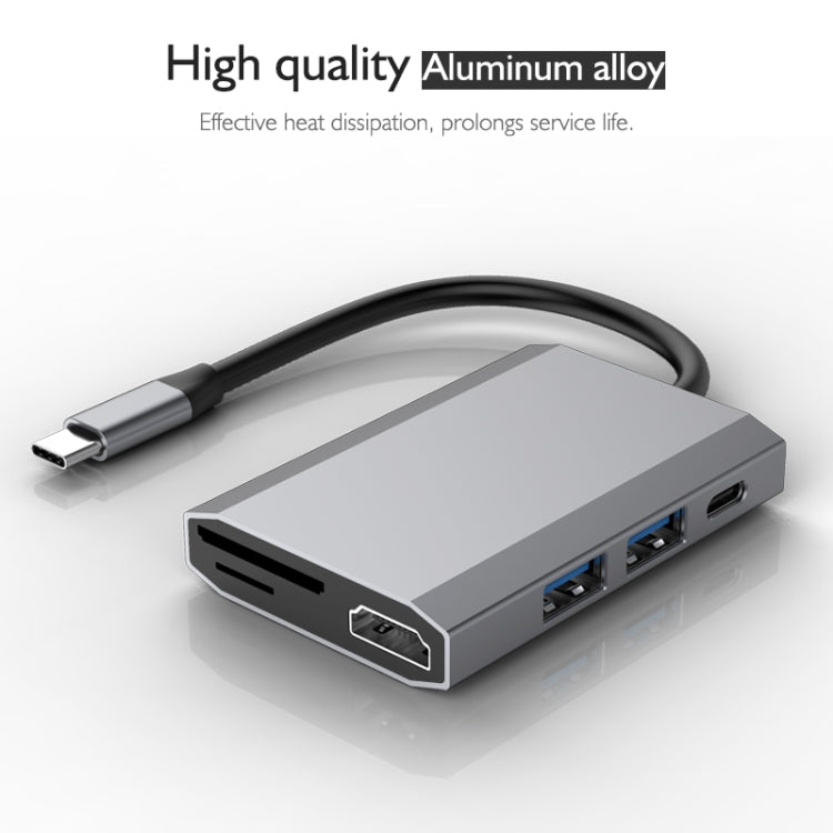 basix TW6A 6 in 1 USB-C / Type-C to 2 USB 3.0 + USB-C / Type-C + HDMI Interfaces HUB Adapter with Micro SD / SD Card Slots (Grey)
