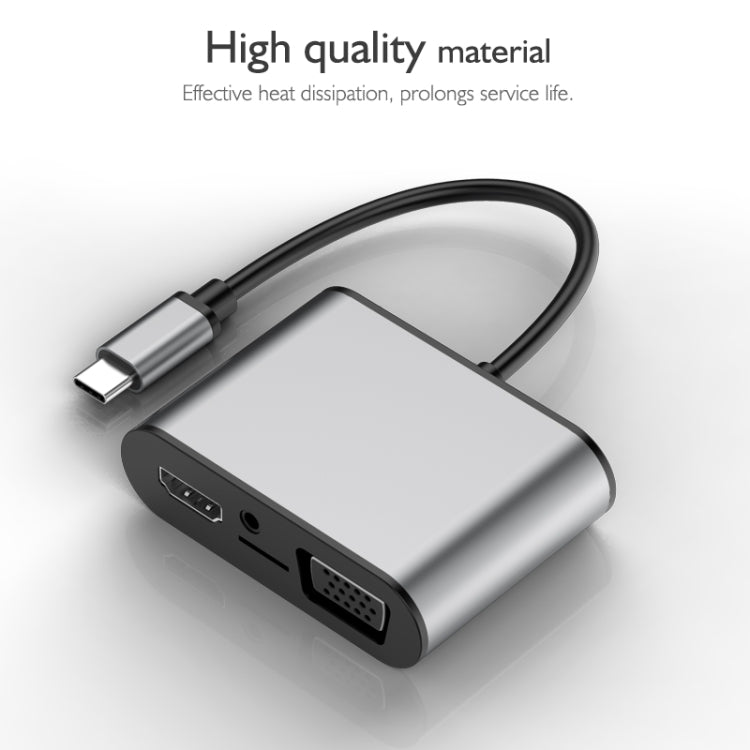 basix TW8R 8 in 1 USB-C / Type-C to 3 USB 3.0 + USB-C / Type-C + HDMI + VGA Interfaces HUB Adapter with Micro SD Card Slot & 3.5mm AUX (Grey)