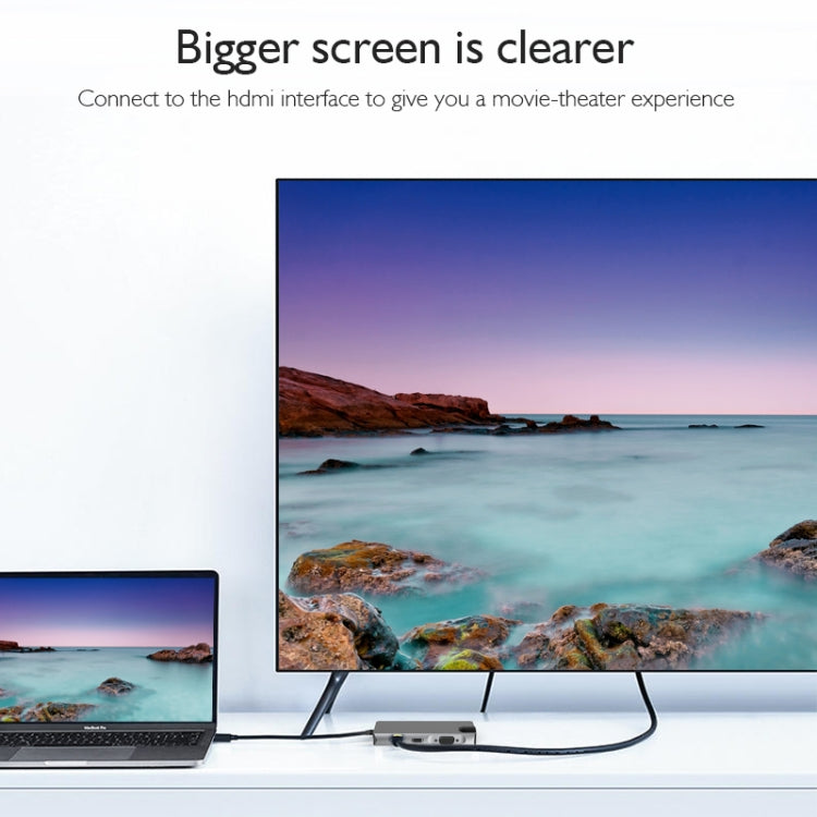 basix TW9R 9 in 1 USB-C / Type-C to 2 USB 3.0 + USB-C / Type-C + HDMI + VGA + RJ45 Network Interfaces HUB Adapter with Micro SD / SD Card Slots (Grey)