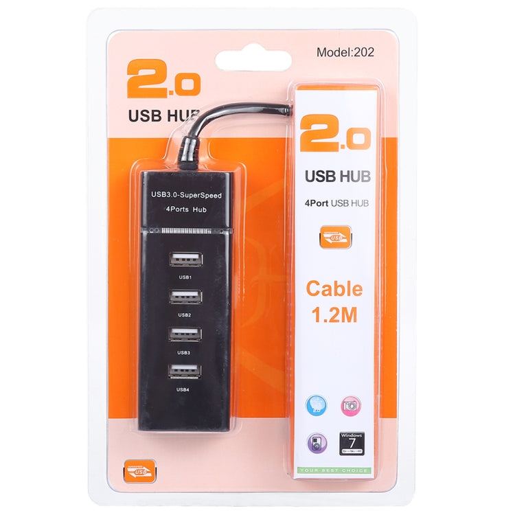 Portable Super Speed 4 Ports USB 2.0 HUB Cable Adapter, Cable Length: 1.2m