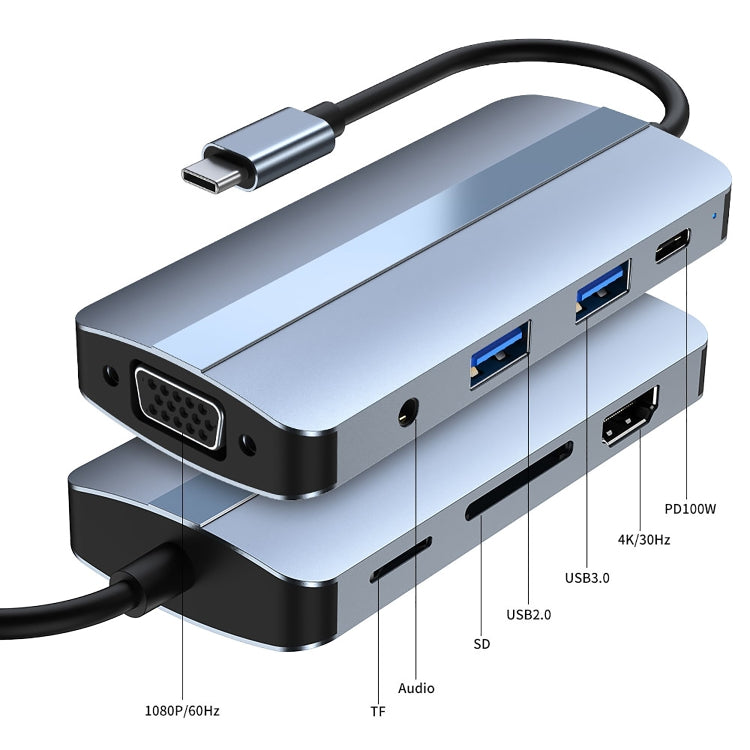 BYL-2105 8 in 1 USB-C / Type-C to USB Multifunctional Docking Station HUB Adapter