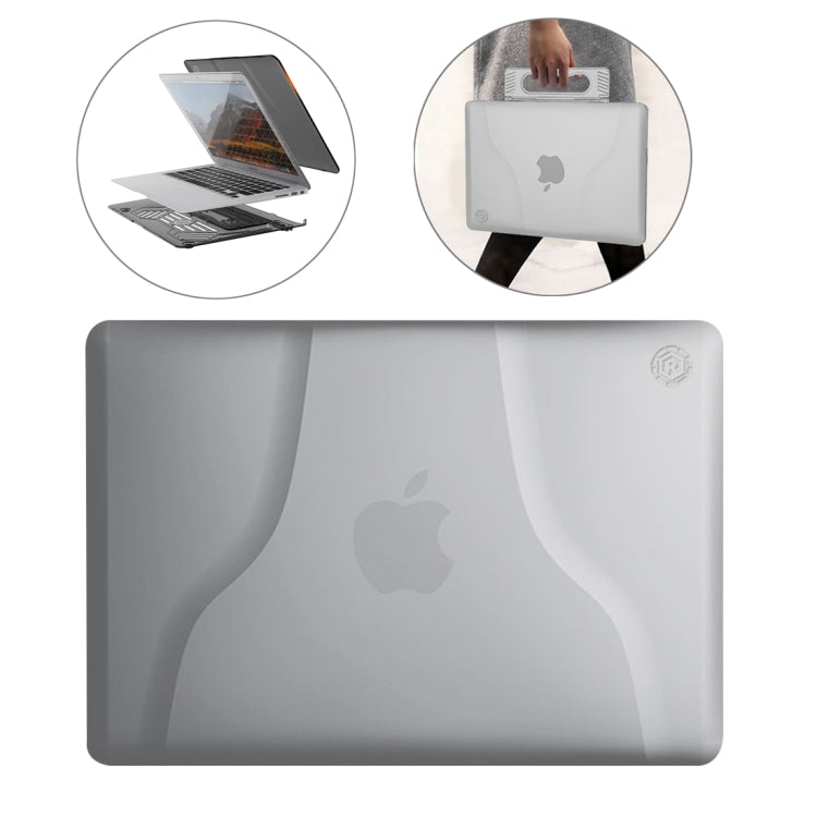 Multi-function Ultra-thin Translucent Heat Dissipation Laptop PC Protective Case for MacBook Air 13.3 inch, with Holder & Handle & Slip-resistant Feet