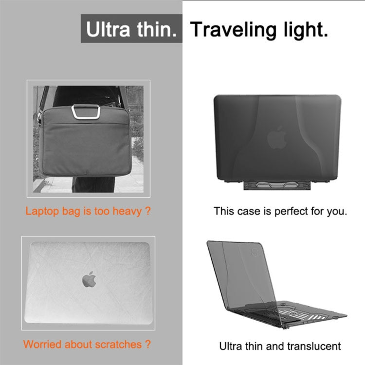 Multi-function Ultra-thin Translucent Heat Dissipation Laptop PC Protective Case for MacBook Air 13.3 inch, with Holder & Handle & Slip-resistant Feet