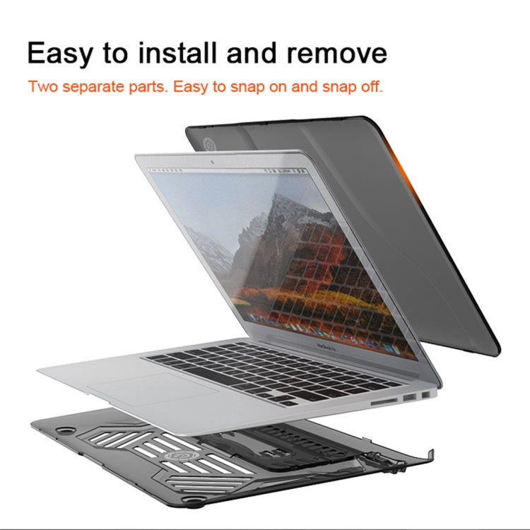 Multi-function Ultra-thin Translucent Heat Dissipation Laptop PC Protective Case for MacBook Air 13.3 inch, with Holder & Handle & Slip-resistant Feet