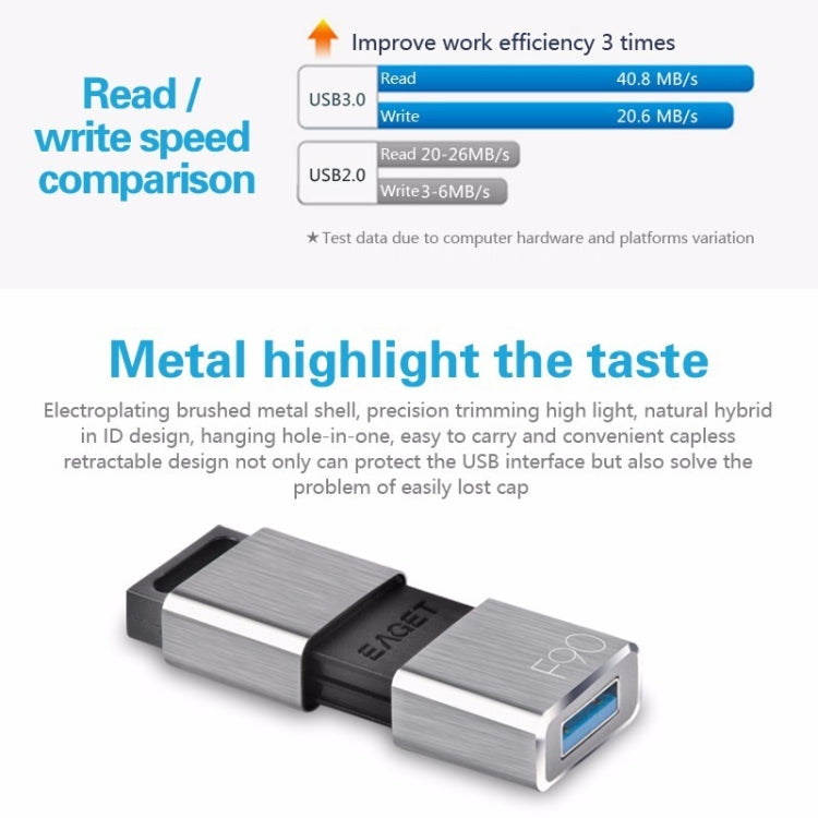 EAGET F90 32GB High-speed USB 3.0 Push-pull Zinc Alloy U Disk (Silver Grey)