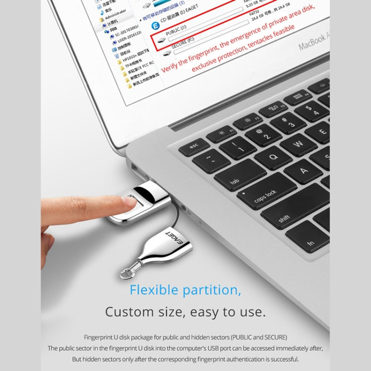 EAGET FU5 32GB USB 2.0 Fingerprint Encryption Password U Disk (Silver)