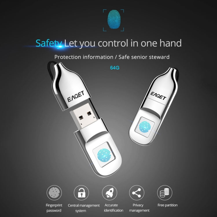 EAGET FU5 64GB USB 2.0 Fingerprint Encryption Password U Disk (Silver)