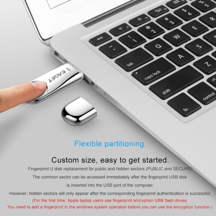 EAGET FU60 32GB USB 3.0 Fingerprint Encryption Password U Disk (Silver)